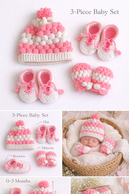 Handcrafted Baby Crochet Set – Soft & Cozy 3-Piece Collection