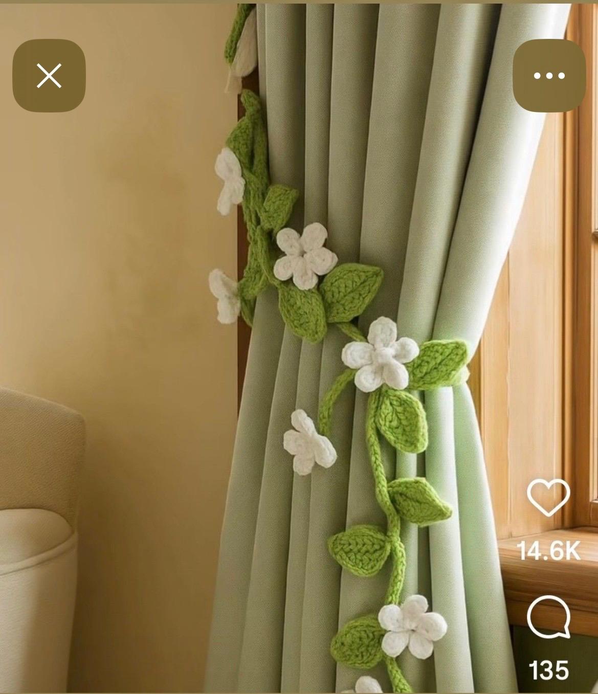 Pair 2 pcs Handmade Crochet Curtain Tiebacks – Floral Design Decorative Curtain Holdbacks