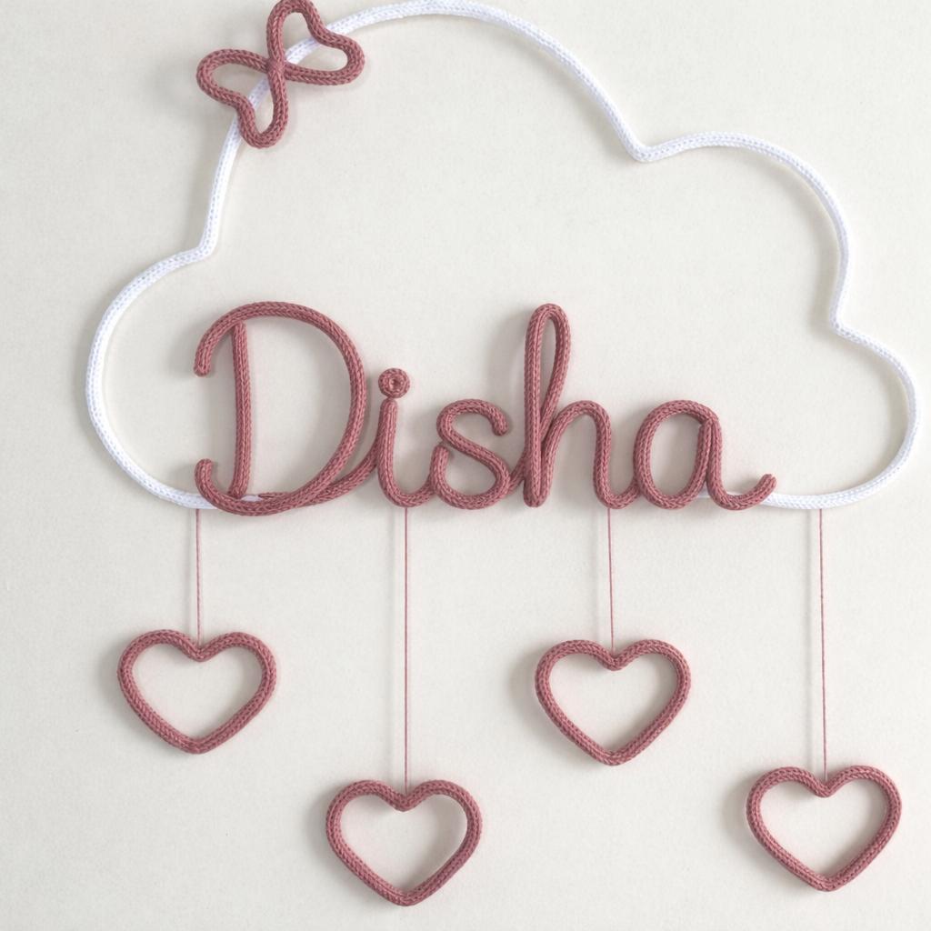 Custom Name Wall Decor for Nursery – Cloud Hanging with Hearts – Personalized Baby Girl Room Decoration (Handcrafted)