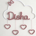 Custom Name Wall Decor for Nursery – Cloud Hanging with Hearts – Personalized Baby Girl Room Decoration (Handcrafted)