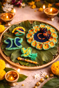 4 in 1 Handmade Crochet Laddu Gopal Dress Set – Festive Krishna Outfit & Puja Decor